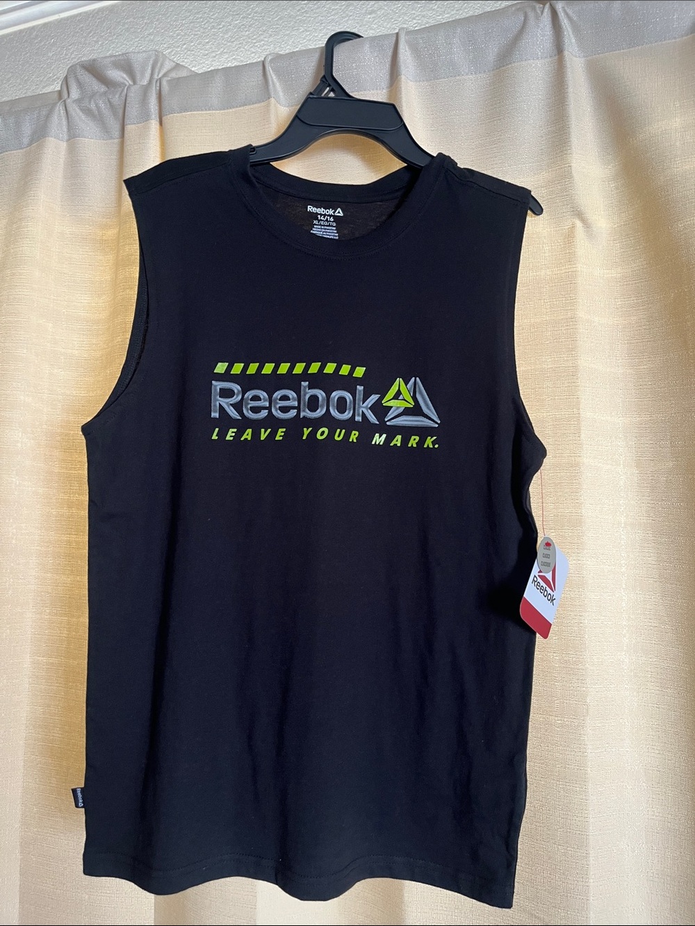 Boys Reebok Black Sleeveless Muscle Tee with Neon Green Logo